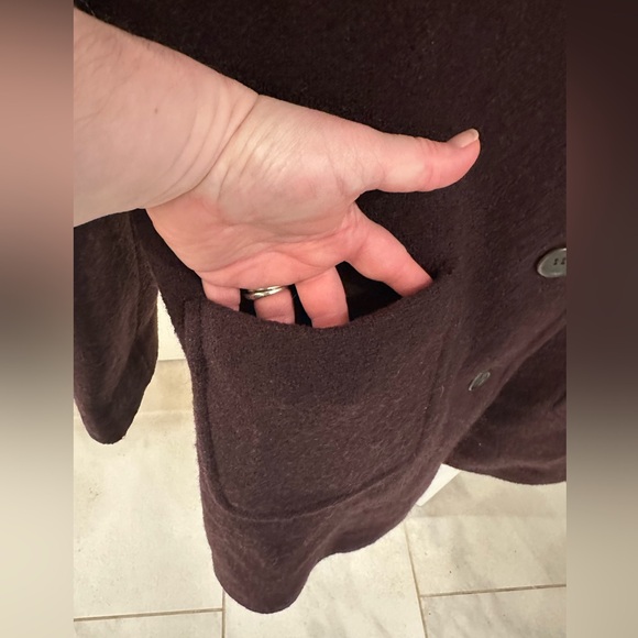 Vintage J. CREW Boiled Wool Coat Sz Large Petite Chocolate Brown Pockets Preppy - Picture 4 of 4